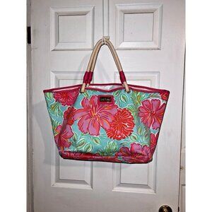 LILLY PULITZER Original Let’s Cha Cha Shoreline Beach Bag Tote Bag Floral Pink